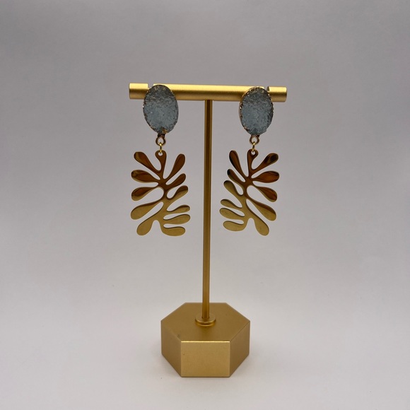 Gold Art Nouveau-Inspired Dangle Earrings - Trendy Retro Statement Earrings - Picture 3 of 16